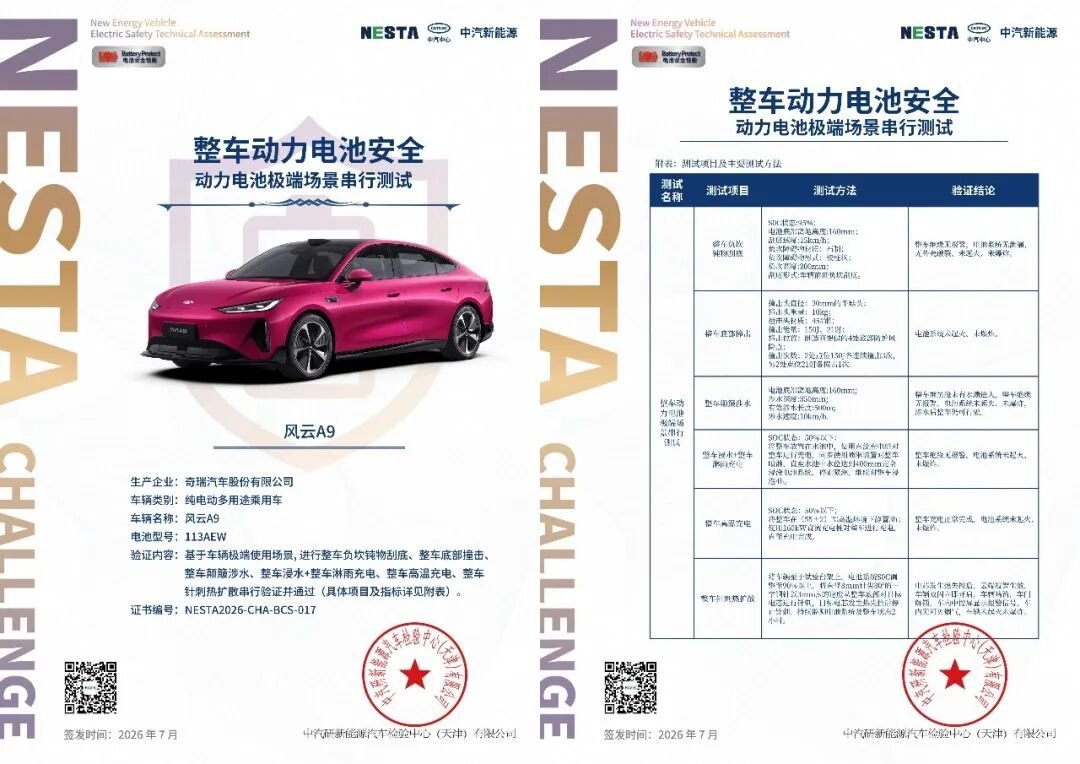 三元锂、磷酸铁锂双赛道拿下三项一等奖！奇瑞集团斩获国家级动力电池安全赛事大奖